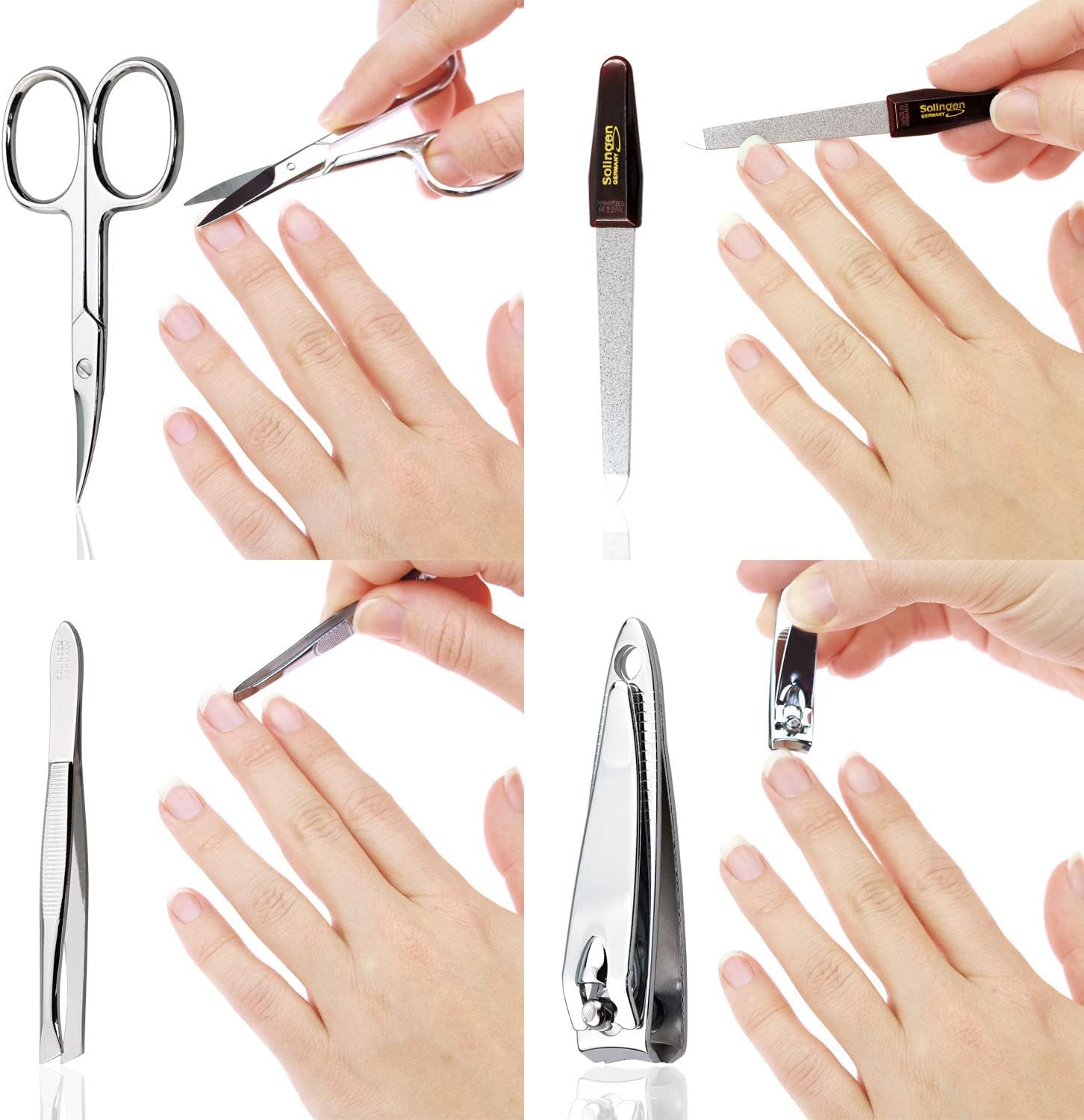Detalle de Set Manicure Professionale da Viaggio 5 pezzi in Vera Pelle – Kit mani e piedi, elegante e pratico