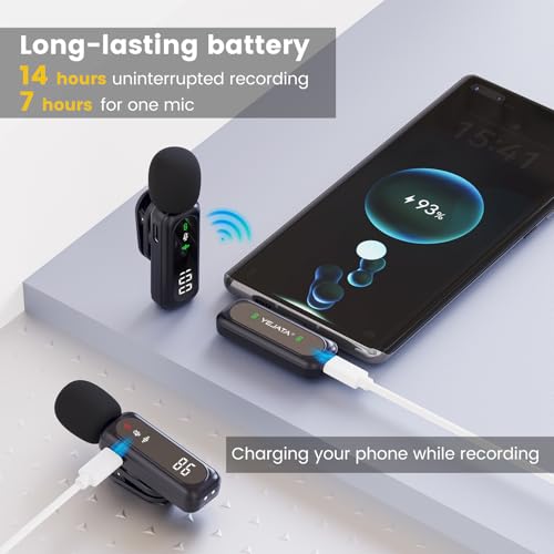 Thumbnail 4 de YEJATA Micrófono inalámbrico dual con pantalla y cancelación de ruido 360° para dispositivos Apple, Android y PC