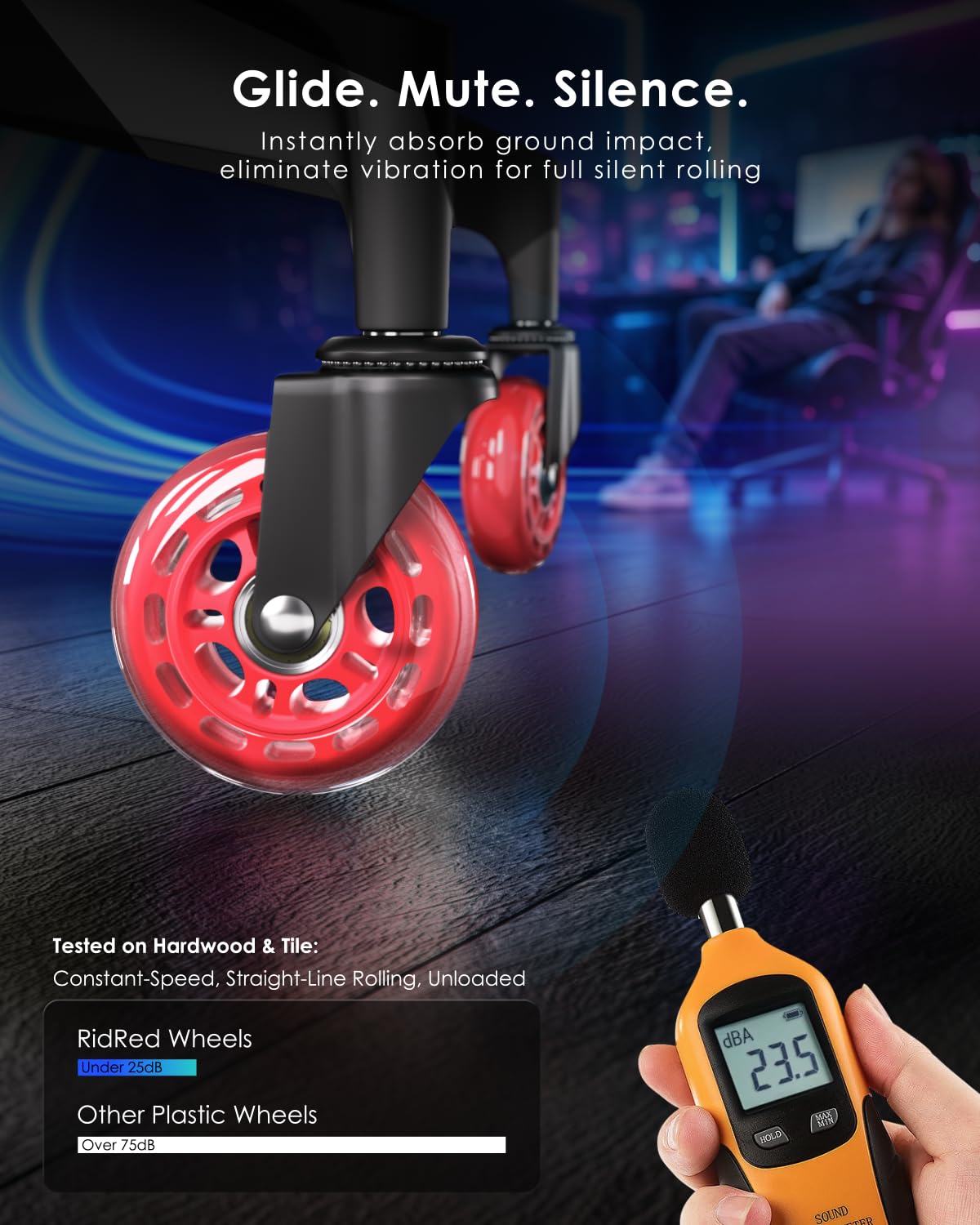 Detalle de RidRed OCW-001-Red Chair Casters, Red Polyurethane, 650-lb Capacity