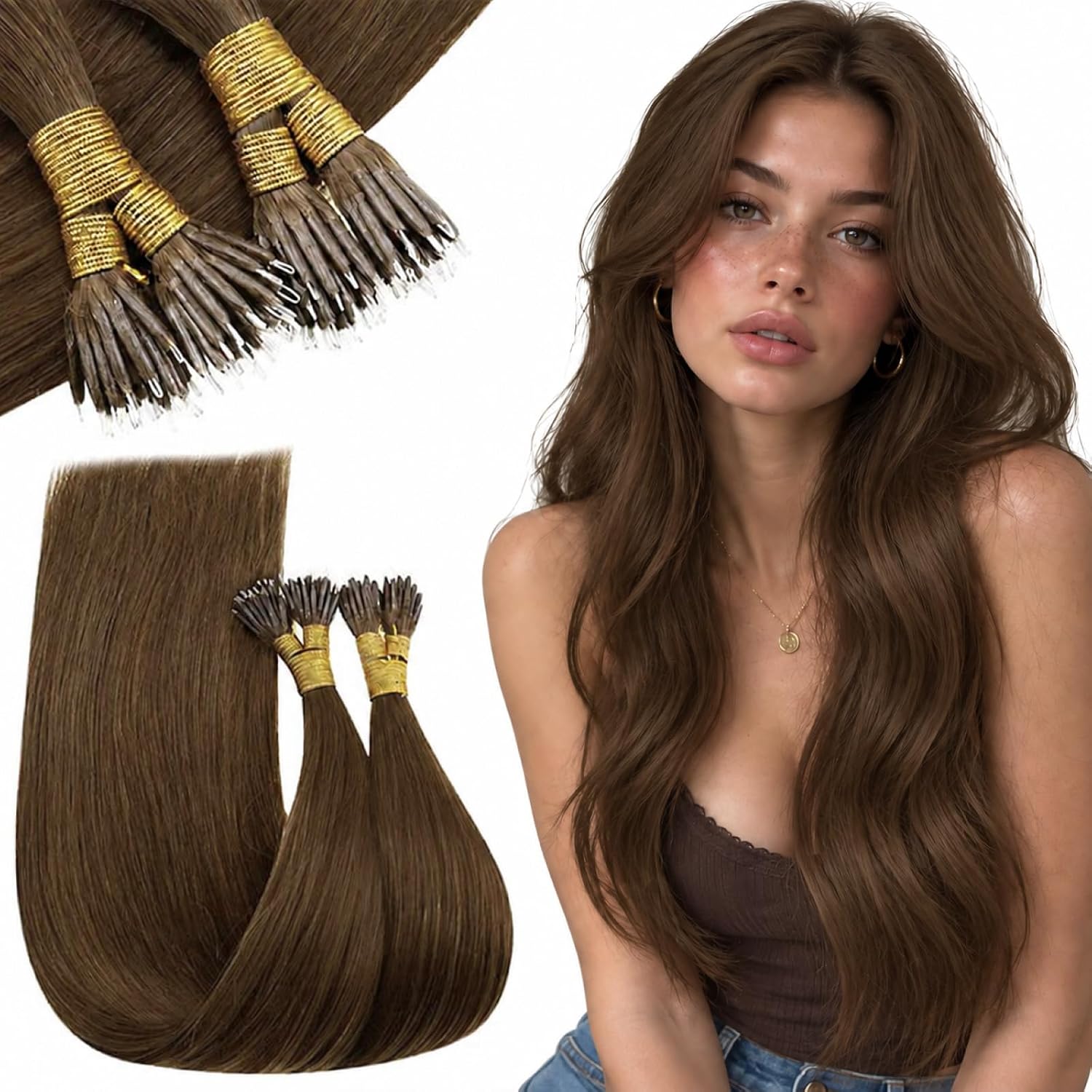 Detalle de RUNATURE nano bead hair extensions, 24-inch
