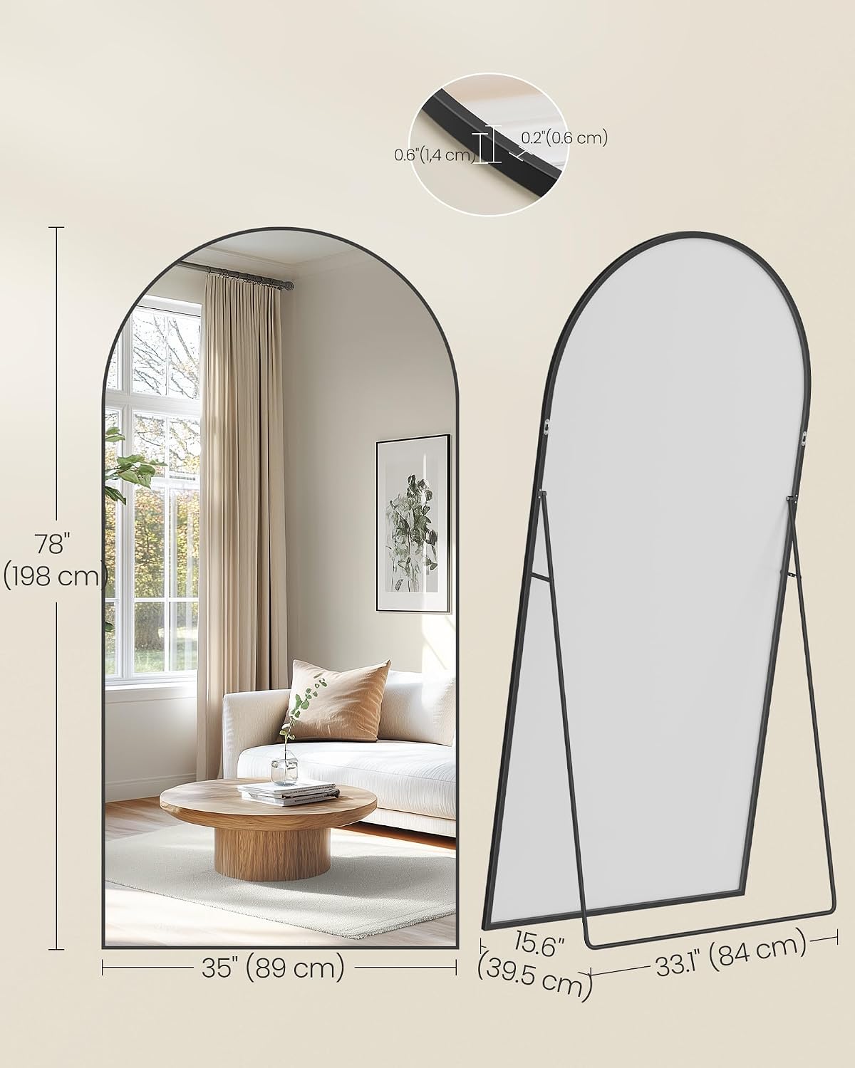 Thumbnail 4 de SONGMICS Arched Floor Mirror, 78 x 35 in