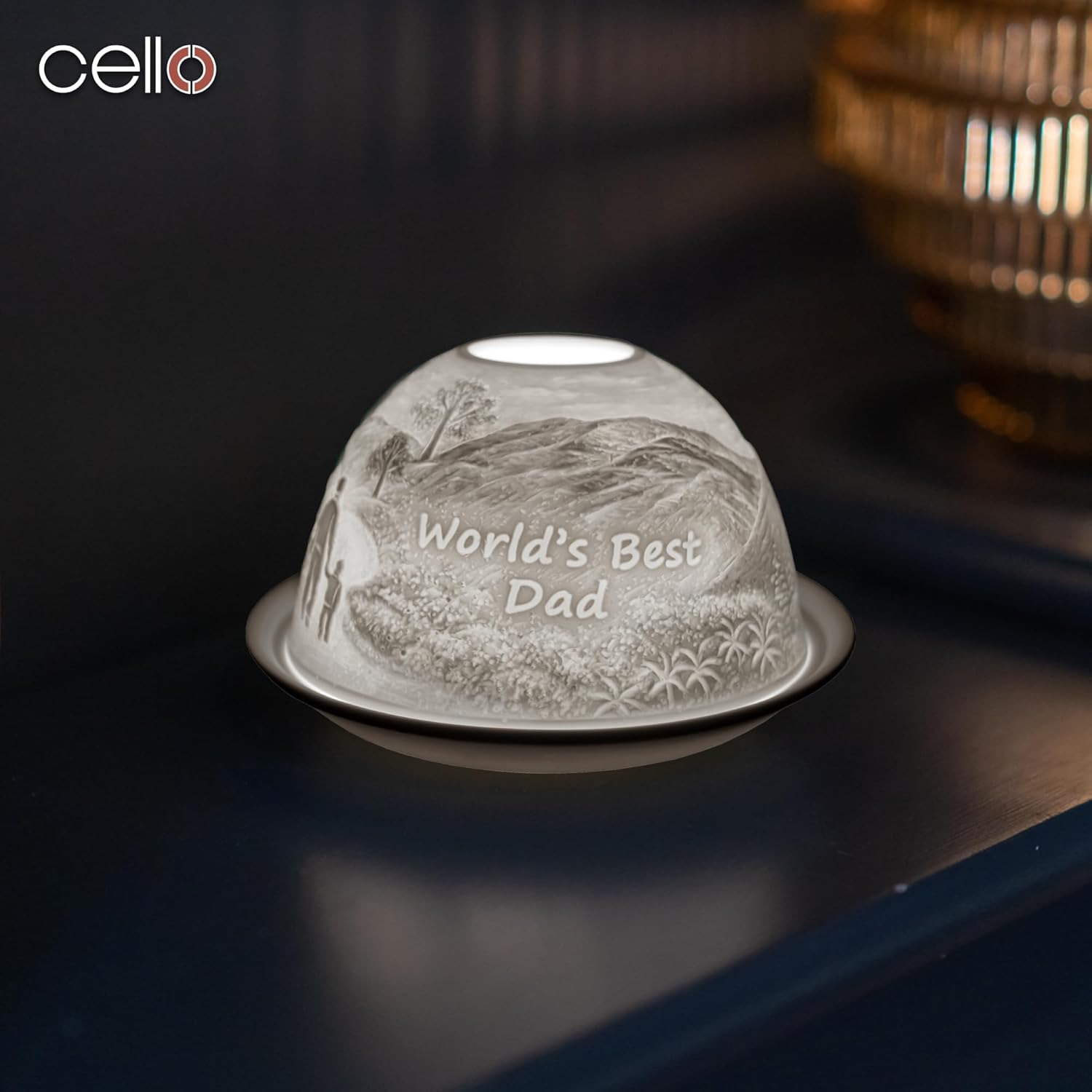 Thumbnail 5 de Cello Porcelain Tealight Holder Dome – “World’s Best Dad” 3D projection dome for tealights & LED candles