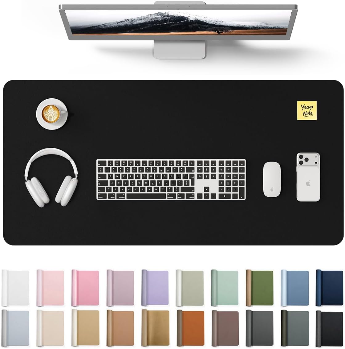 Detalle de YSAGi Leather Desk Protector (Large) — PU Leather Office Mat & Mouse Pad, Waterproof, Non-Slip, Black
