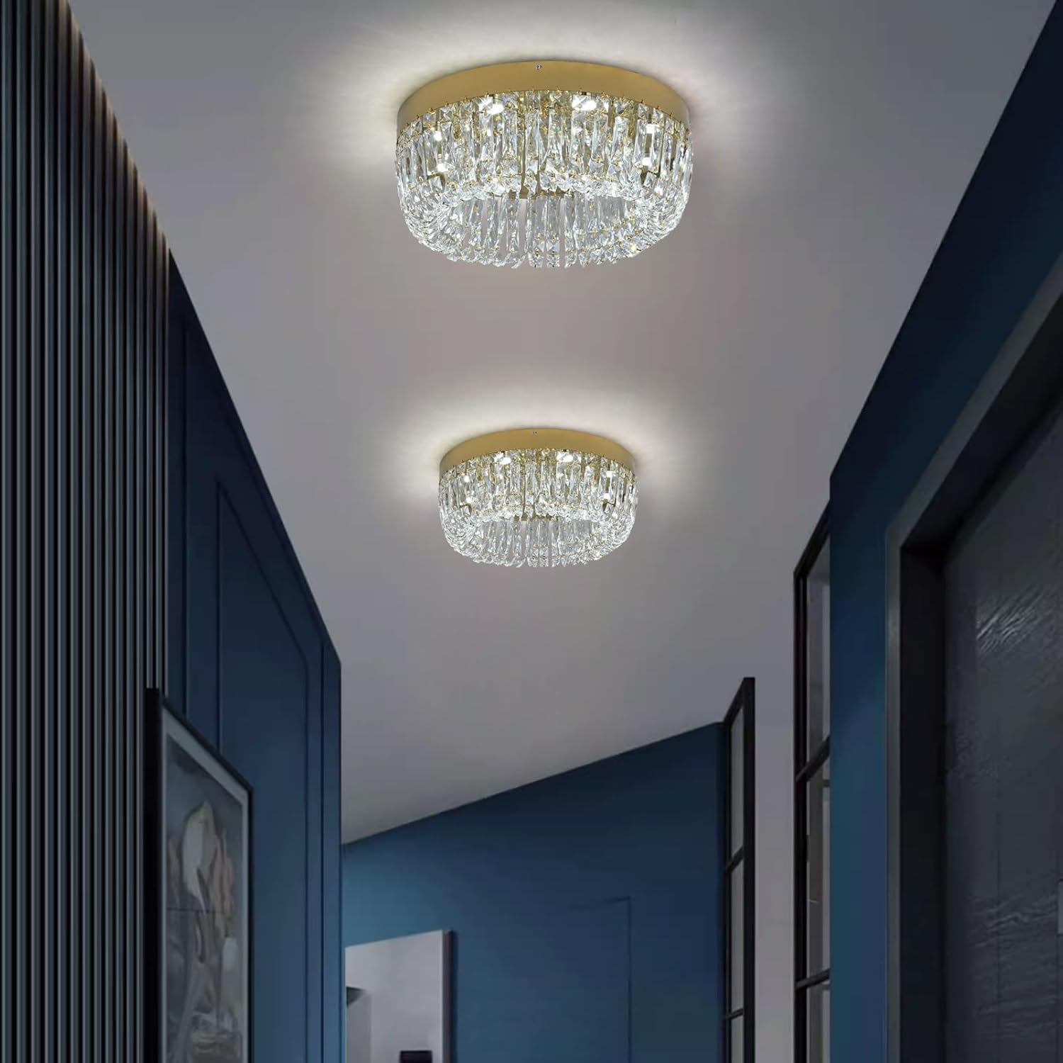 Thumbnail 3 de Deckrico Luxus Kristall Deckenlampe Gold 50 cm – moderner LED-Kronleuchter mit 3 Farbtemperaturen