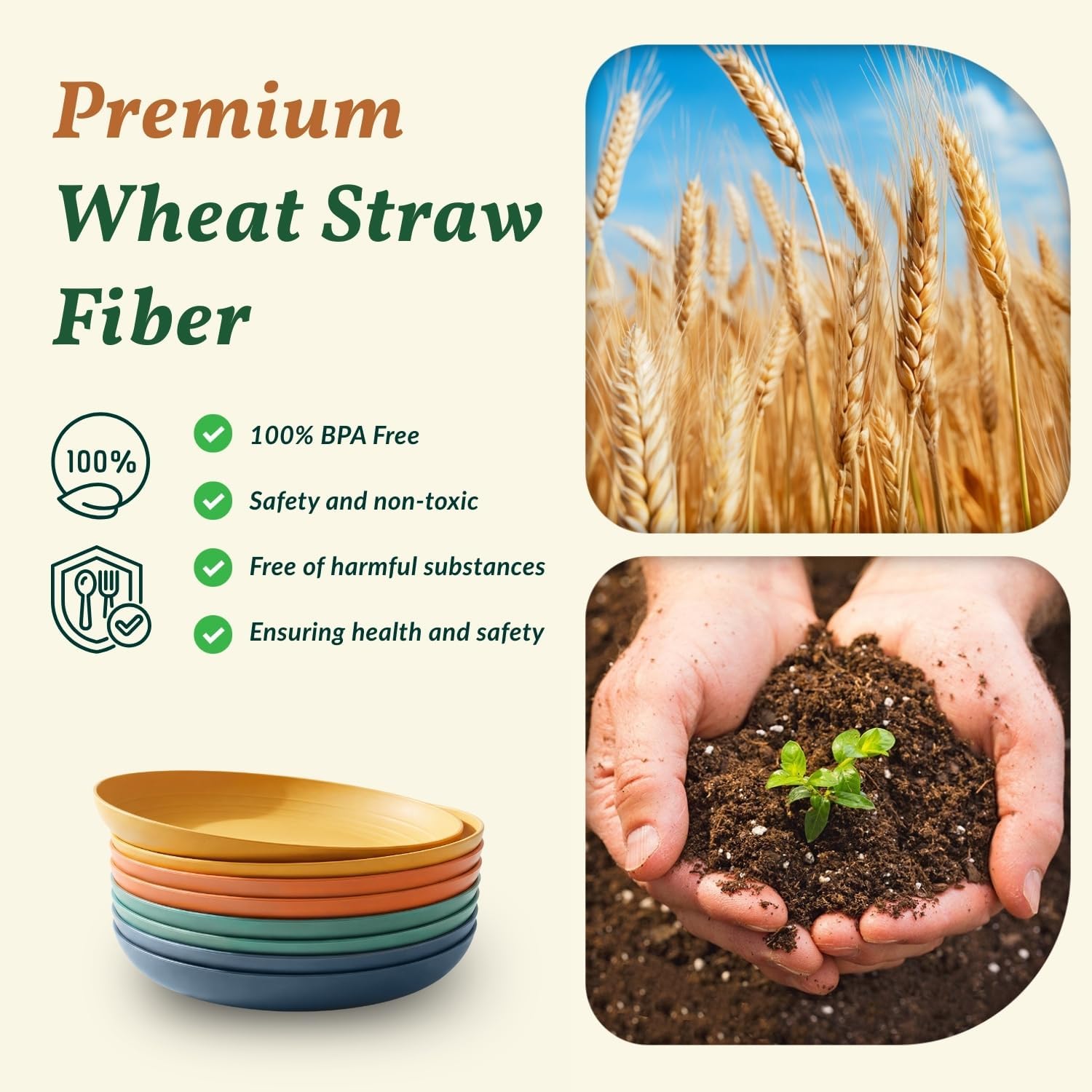Detalle de Homienly 10 Inch Wheat Straw Dinner Plates Set of 8