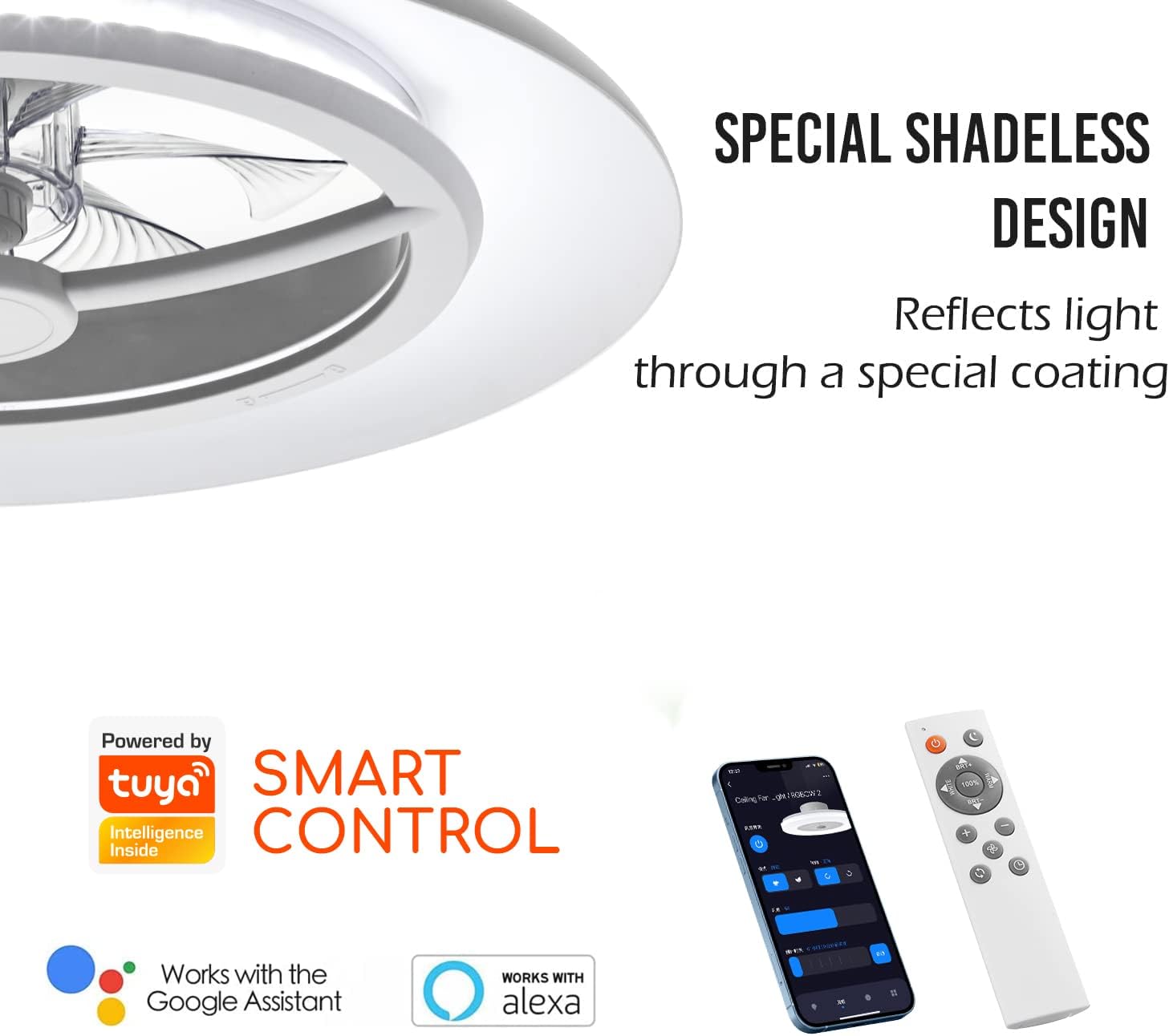 Detalle de BKZO 55 cm Smart LED Ceiling Light with Fan — RGB, Dimming, and App Control