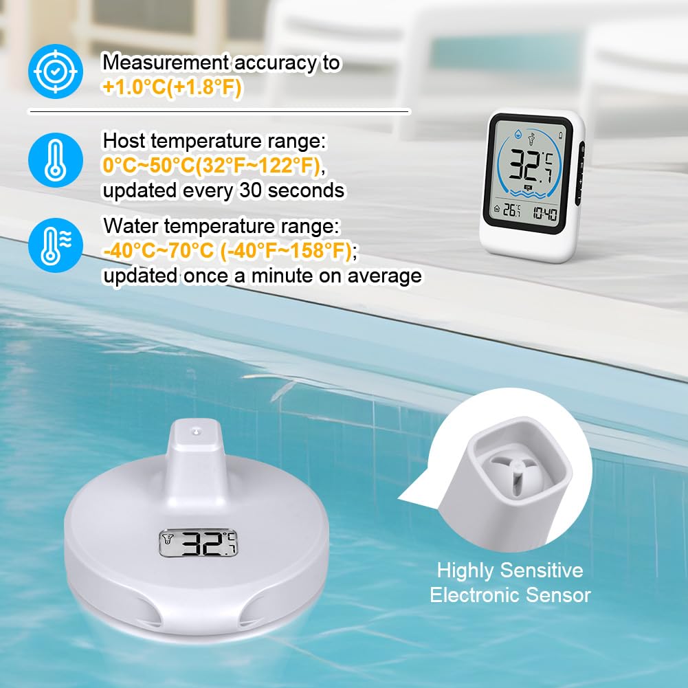 Detalle 2 de OFFCUP V9-WXYCWDJ-FBA Wireless Pool Thermometer with IP68 Sensor and LCD