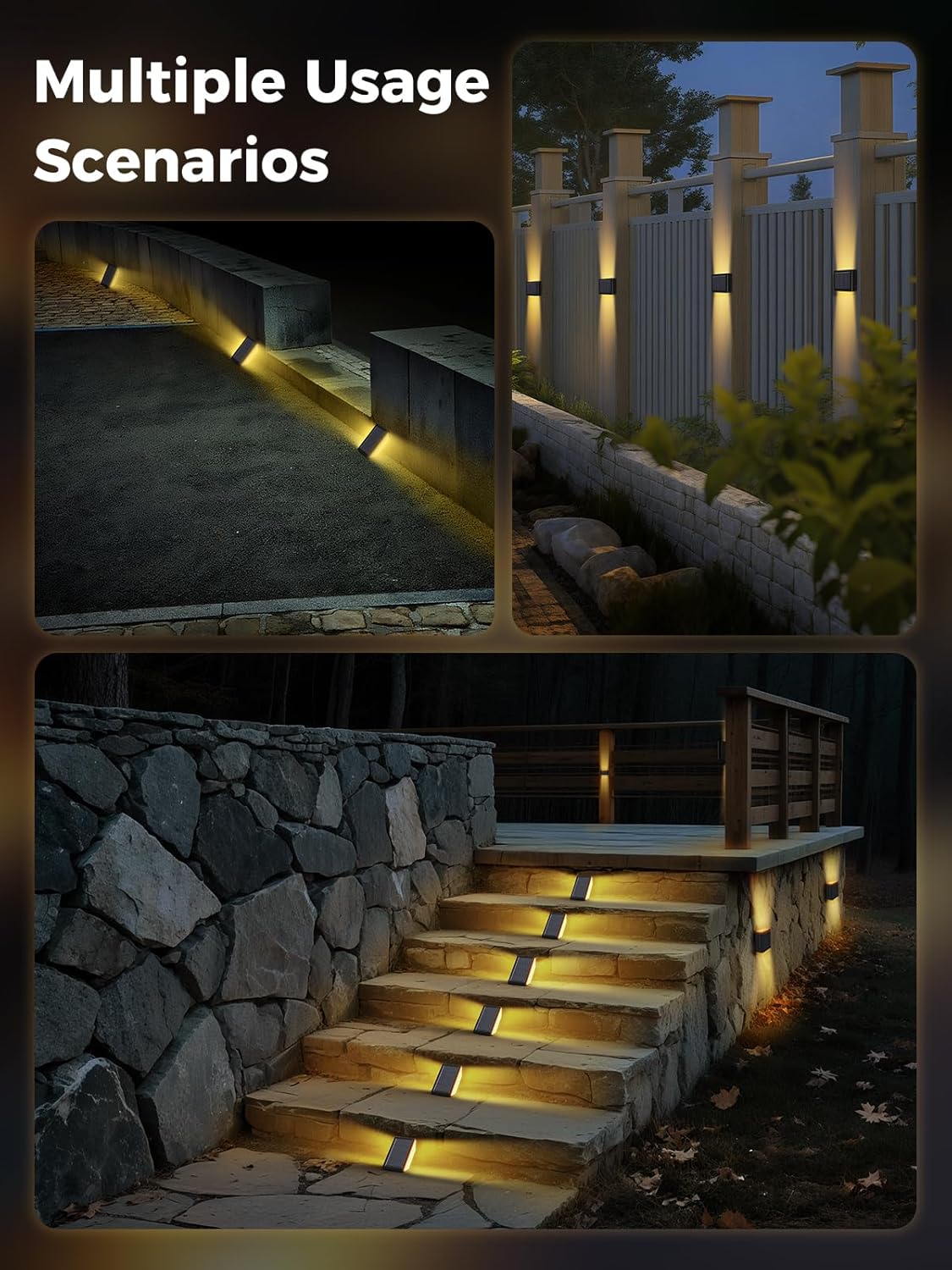 Thumbnail 6 de Smiling Shark Lampada solare da esterno per scale (4 pezzi) LED bianca calda, doppio lato, IP65