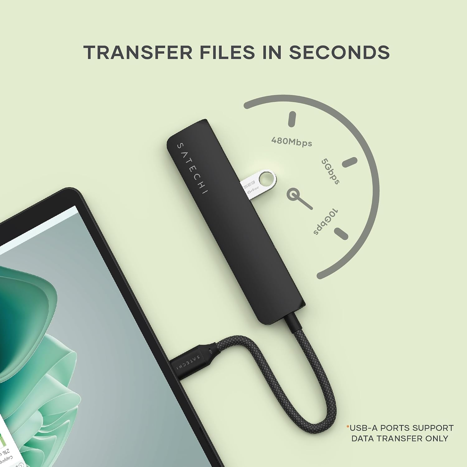 Detalle 2 de Satechi 6-in-1 USB-C Hub Slim Plus Multiport Adaptor with HDMI 4K@60Hz and 100W USB-C PD Charging (Black)