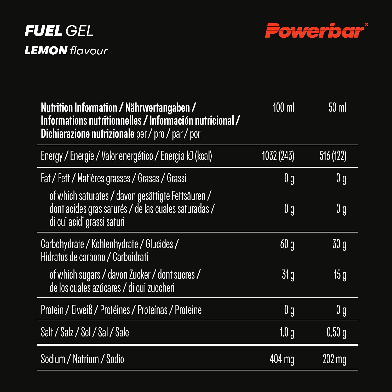 Detalle de Powerbar Black Line Fuel 30 Gel Lemon – koffeinfreies Kohlenhydratgel, 12x50ml