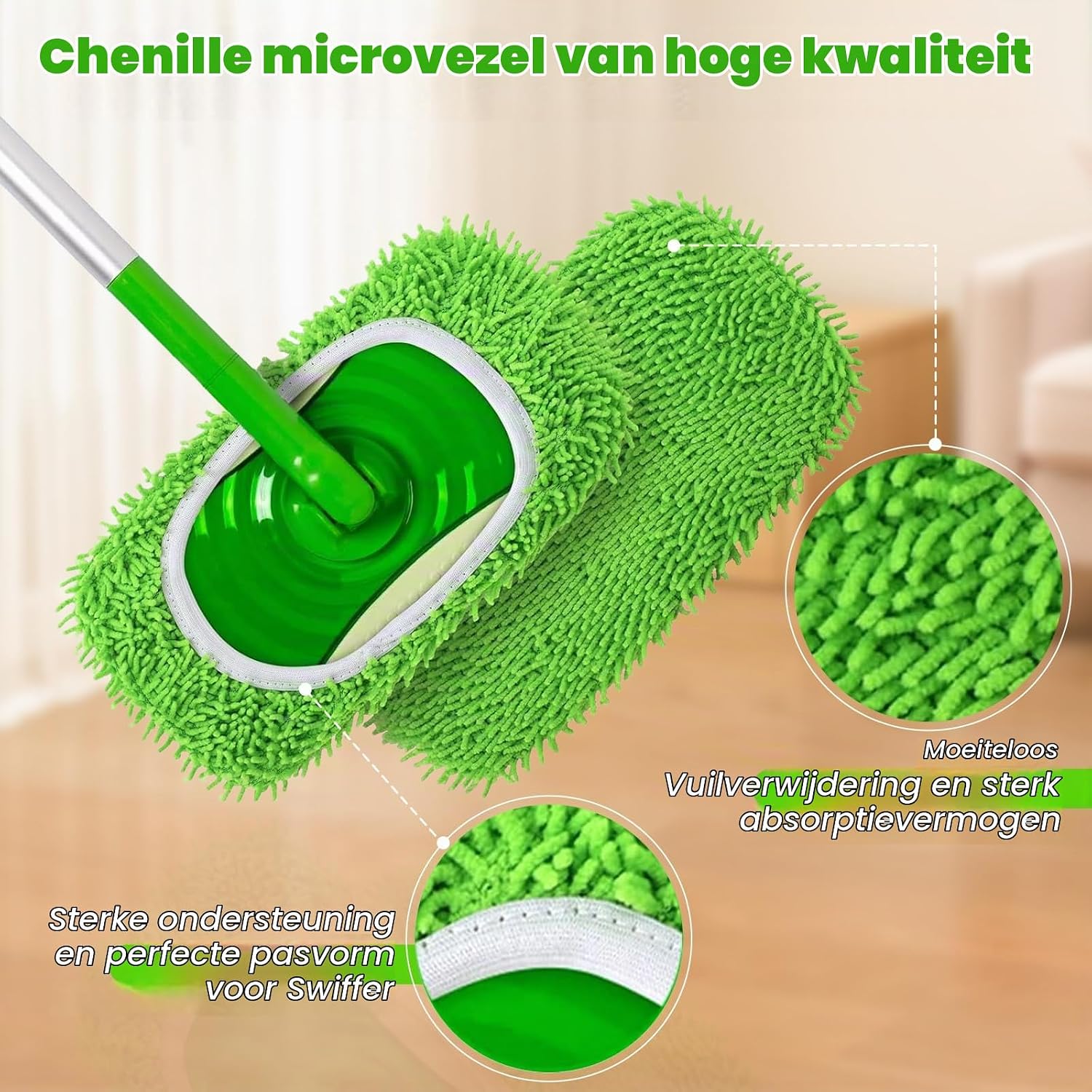 Thumbnail 2 de ZWQO herbruikbare microvezel dweilpads voor Swiffer, 6 stuks, groen