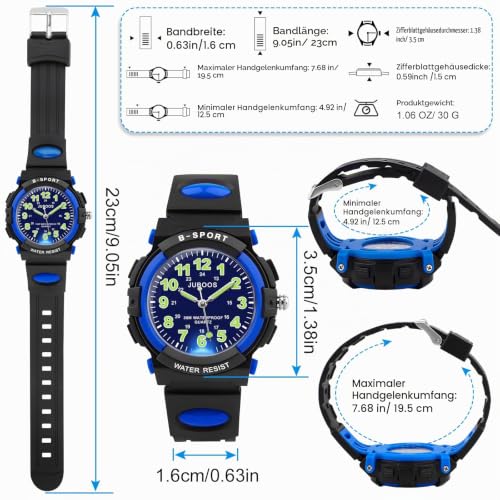 Thumbnail 4 de Juboos Neue 7-Farbige Kinderuhr – Analoge Quarz-Uhr mit Gummiarmband, Wasserdicht 30M, Blau-Schwarz