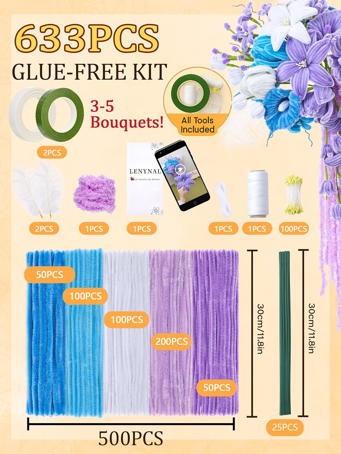 Detalle de LENYNAL Pipe Cleaner Flower Kit, 500 Pieces