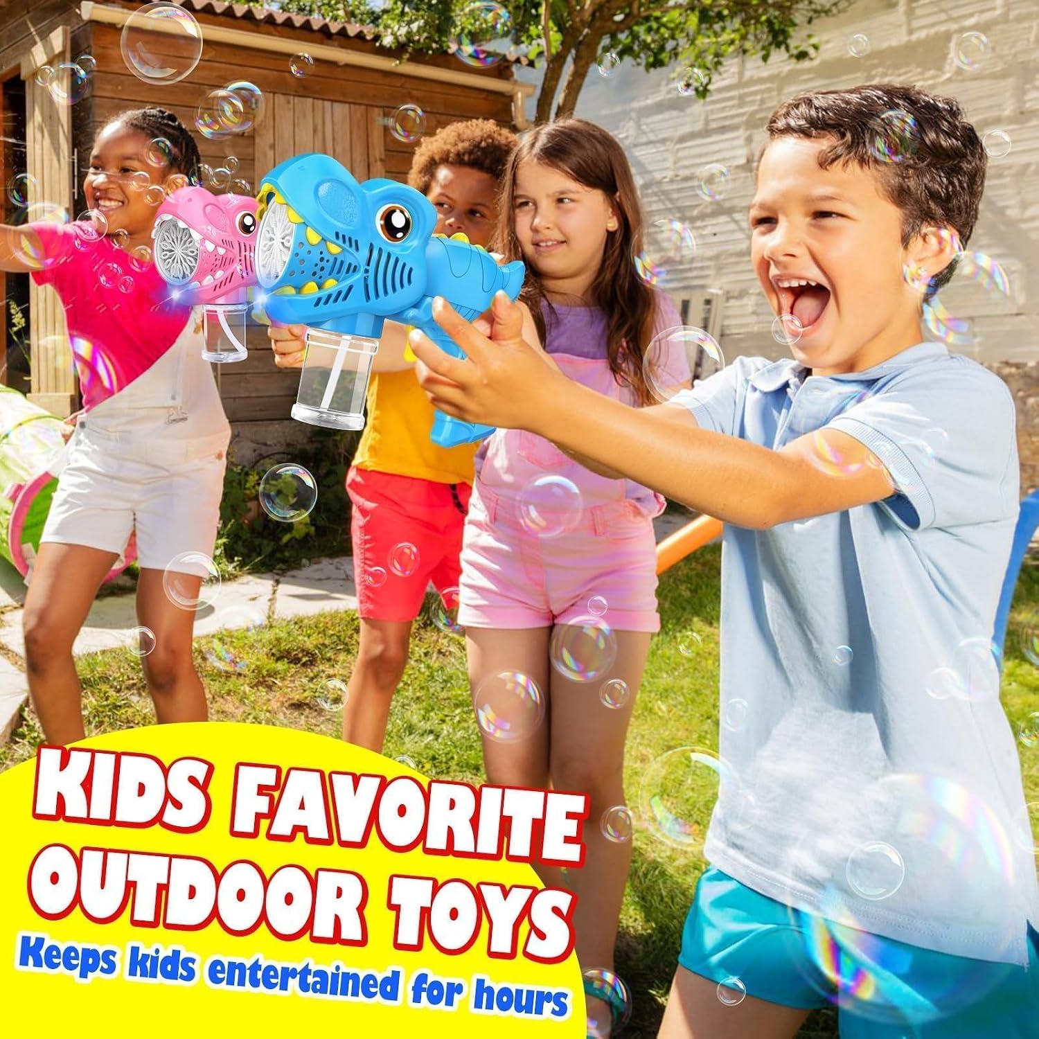 Detalle de Yunaking Bubble Machine Gun 2-Pack: Rechargeable Dinosaur Toy for Kids Ages 4–8