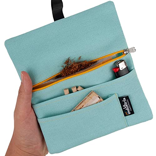 Blague à tabac à rouler hydrofuge – Pochette La Industrie Handmade 30/50 g avec compartiments (Aqua)