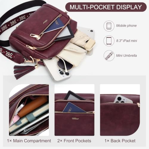 Detalle 2 de HILAEX Cross-Body Bag for Women, 4 Zip Compartments and Adjustable Strap