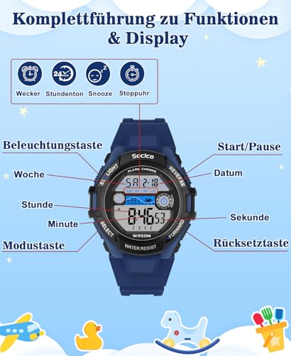 Thumbnail 1 de SOCICO Kinder Digitaluhr – wasserdicht bis 50 m, 7-Farben Nachtlicht, Stoppuhr & Alarm