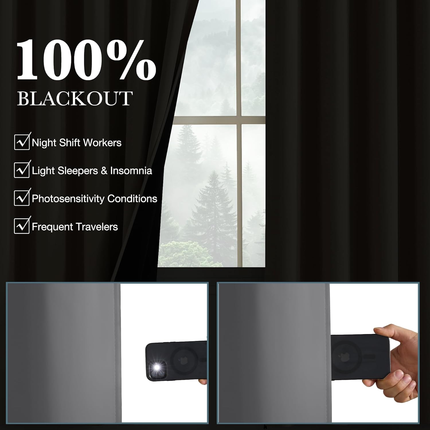 Thumbnail 2 de PONY DANCE 100% Blackout Curtains for Bedroom – Thermal Insulated Eyelet Panels, Grey, 46 x 72 Inch (2 Pcs)