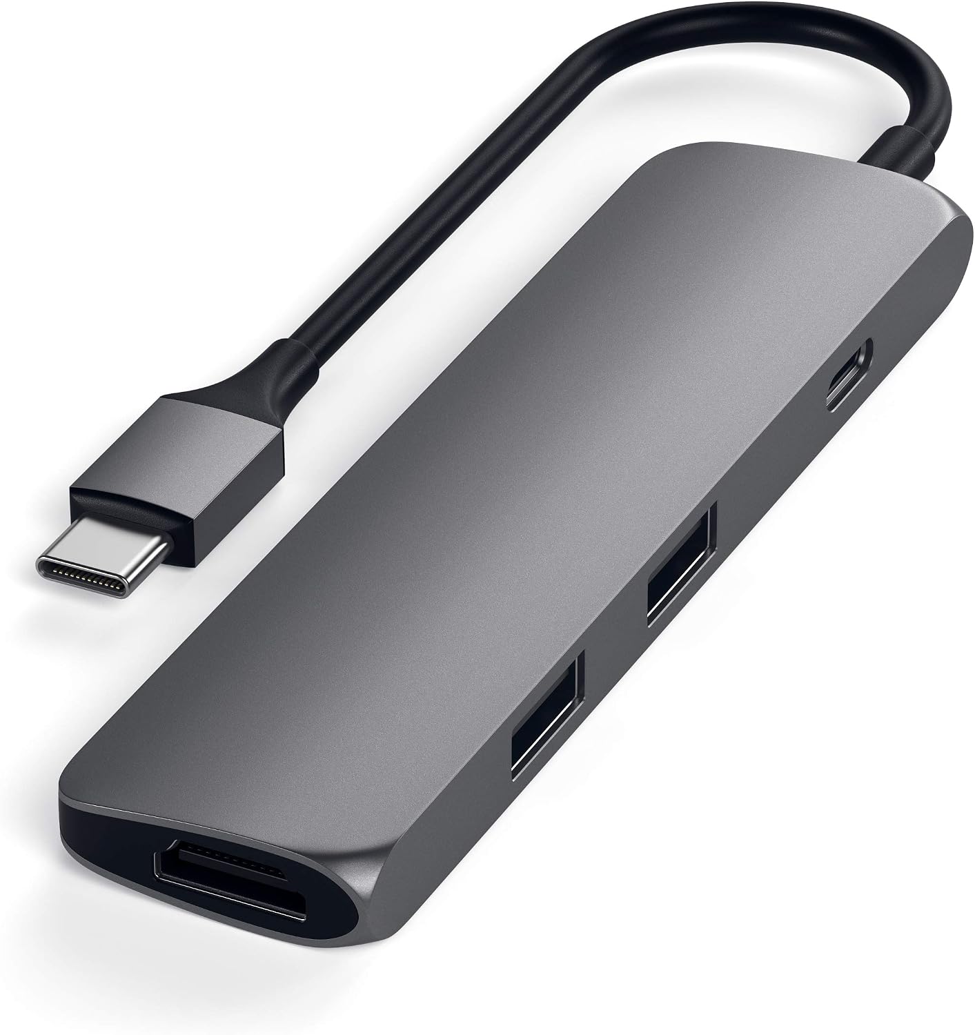 Detalle de SATECHI Hub USB‑C 4 en 1 Slim Classic (PD 60W, HDMI 4K@60Hz, Ethernet, USB‑A 10Gbps) – Gris sidéral