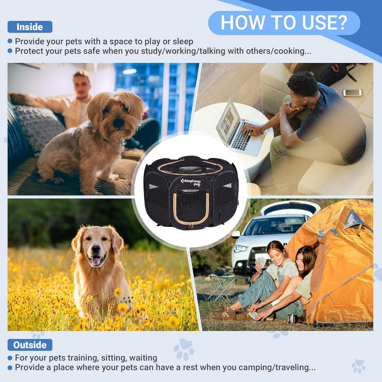 Thumbnail 6 de KINGCAMP Foldable Pet Playpen (50IN) with Breathable Anti-Bite Mesh