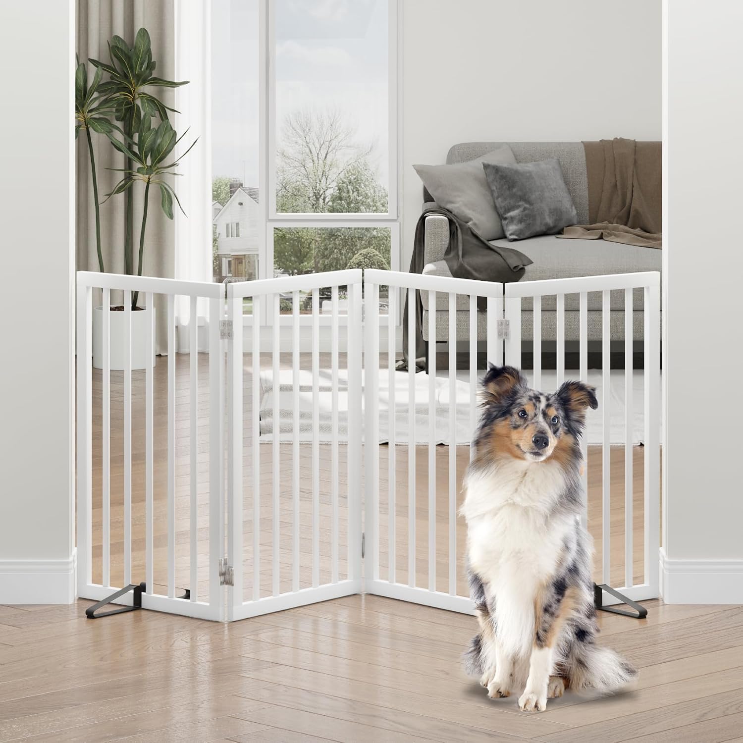 Detalle de Algherohein Foldable Dog Gate for Doorways (Natural) – Indoor Pet Gate with 6 Panels