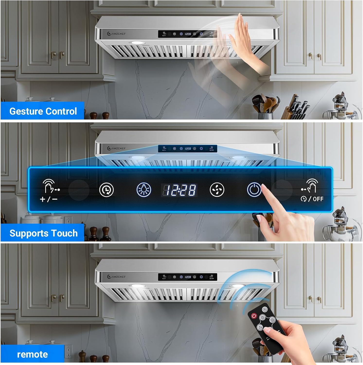 Detalle de AMZCHEF UL-LF0176C1-ST 30-Inch Under-Cabinet Range Hood with Remote Control