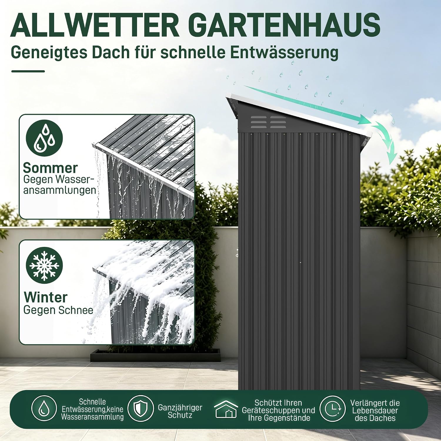 Detalle de VA-Cerulean Metall Gerätehaus 96x75x162 cm – wetterfestes Pultdach-Geräteschuppen aus verzinktem Stahl