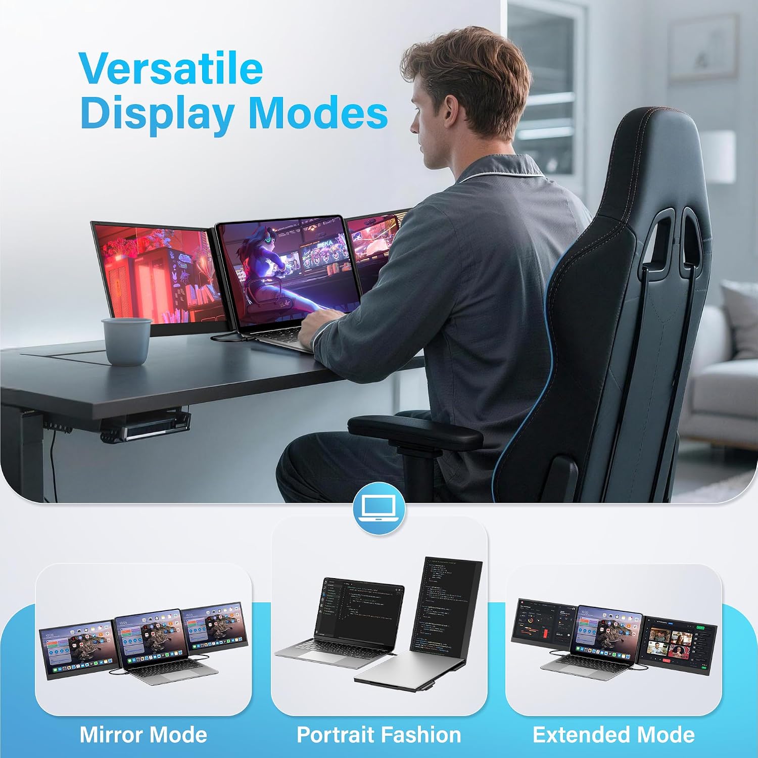 Detalle de Screnex 15.6" Laptop Screen Extender: Ultra-Thin Triple Monitor Setup