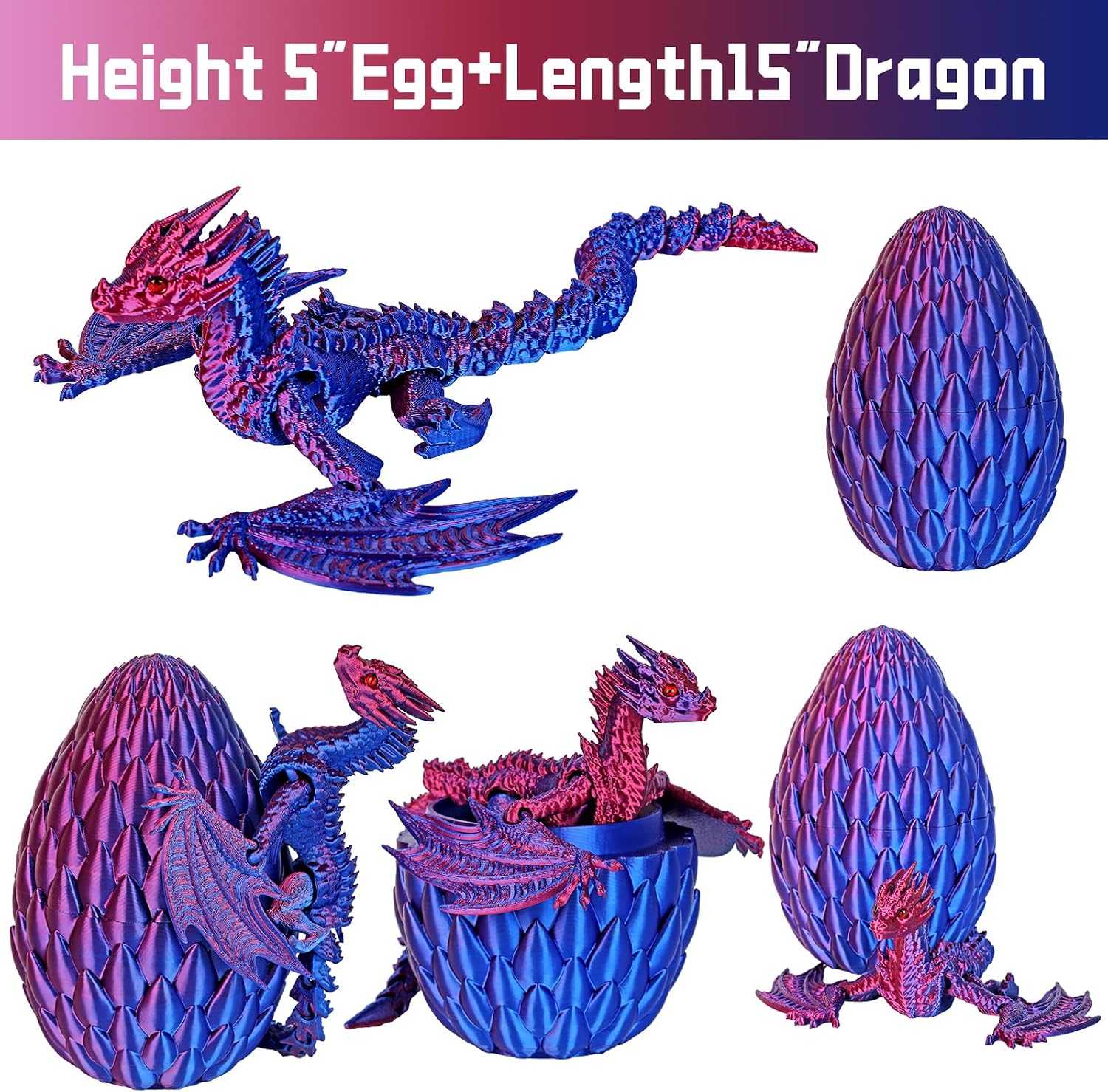 Detalle 2 de TXB3DOK 3D-Printed Flying Dragon in Egg, Articulated Fidget Figure