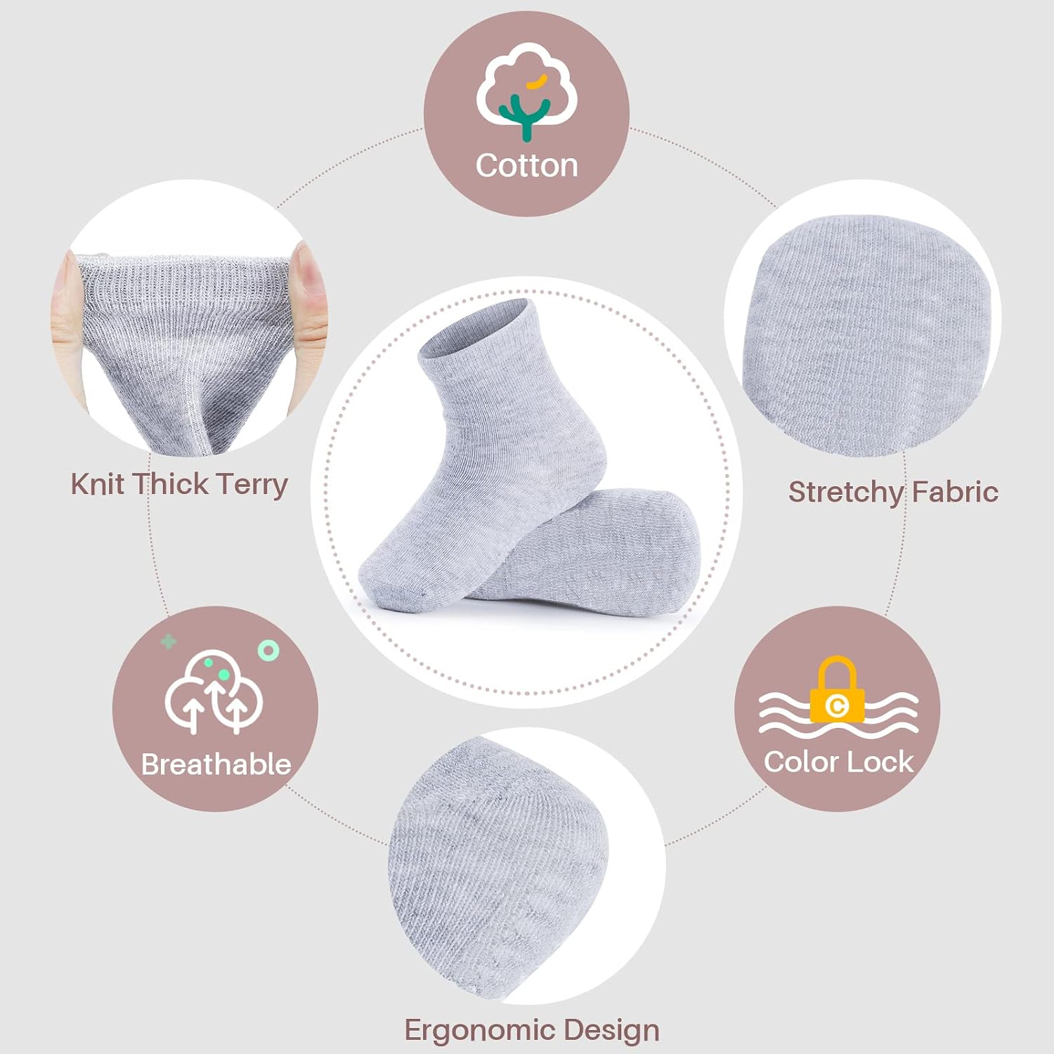 Thumbnail 2 de JAKIDAR 12-Pack Baby and Toddler Cotton Crew Socks with Non-Slip Grips