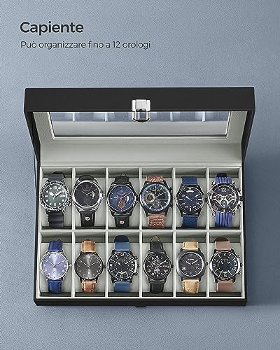 Detalle 1 de SONGMICS port orologi a 12 posti con coperchio in vetro e serratura