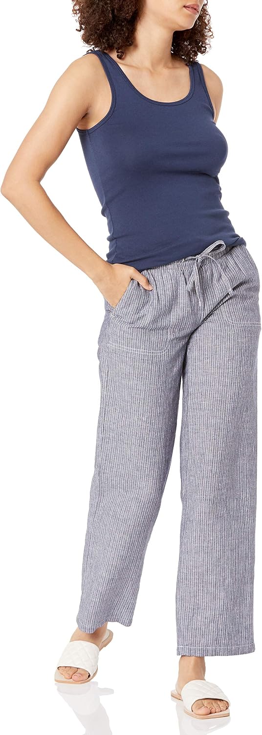Detalle de Amazon Essentials Women's Linen-Blend Relaxed Wide-Leg Pants with Drawcord