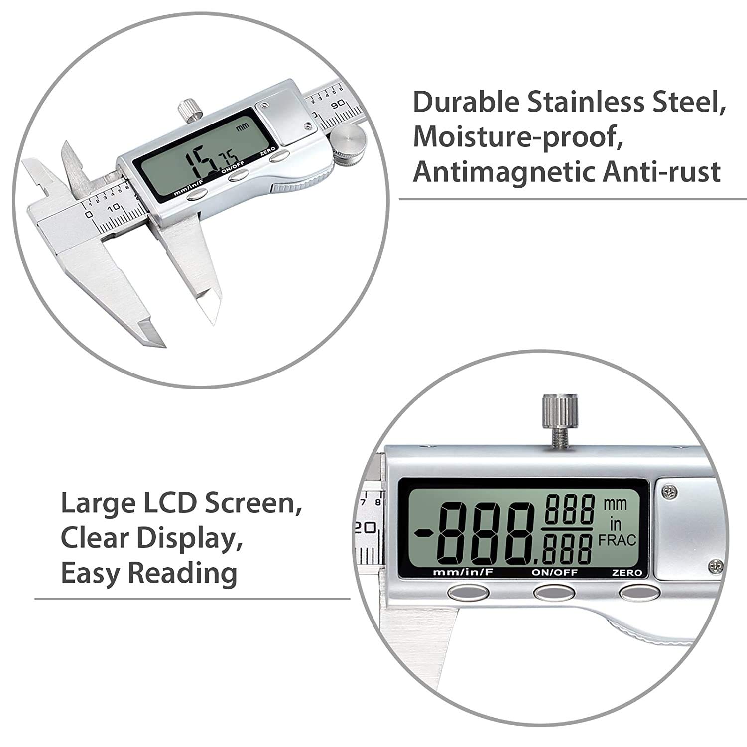 Detalle de Proster Digital Vernier Caliper, 8 Inch/200 mm Stainless Steel, Fractional Readout