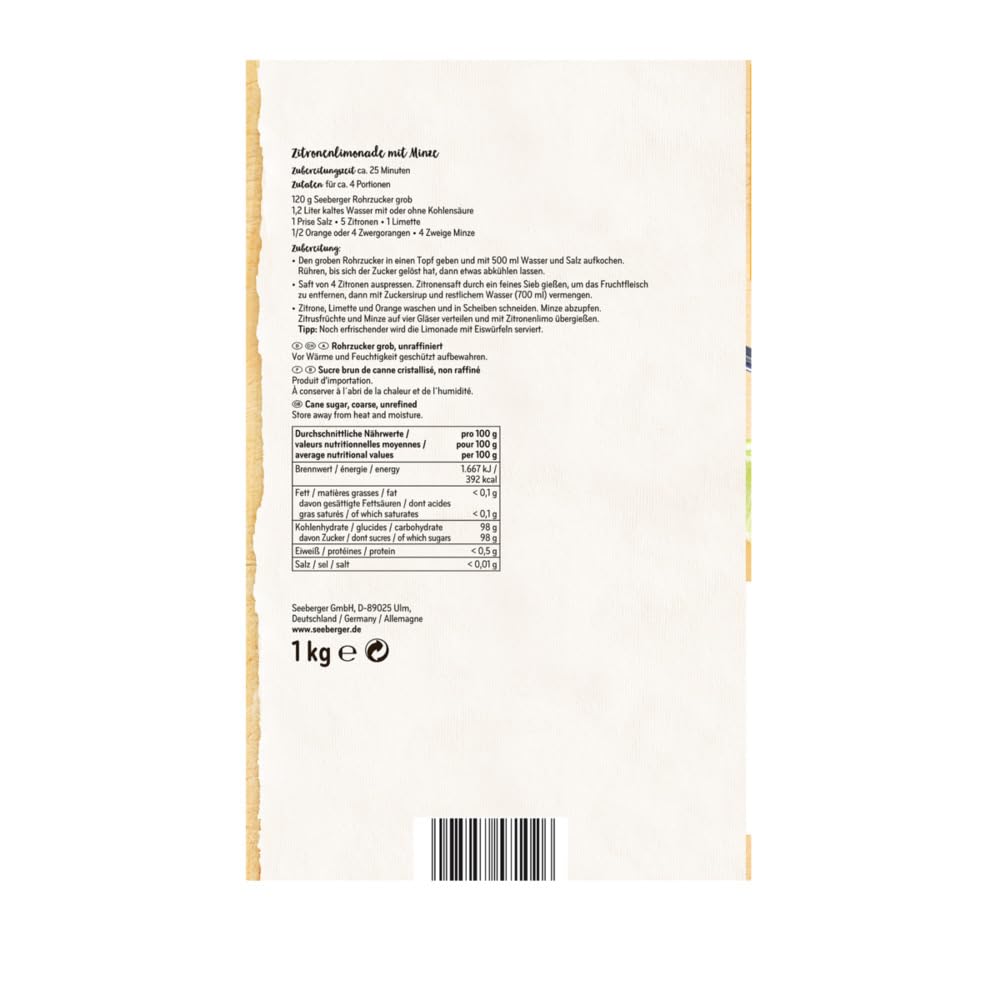 Detalle 2 de Seeberger Rohrzucker grob 5er Pack: unraffiniert, besonders aromatisch (5 × 1 kg) – vegan