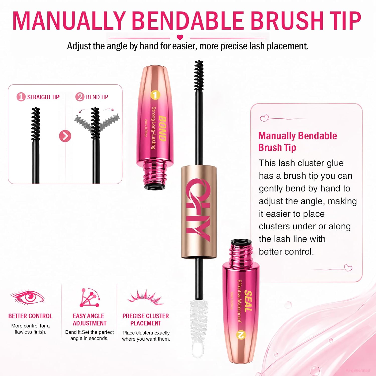 Detalle de OHY Waterproof Lash Cluster Glue, 6 mL Bond + 6 mL Seal, Bendable Brush