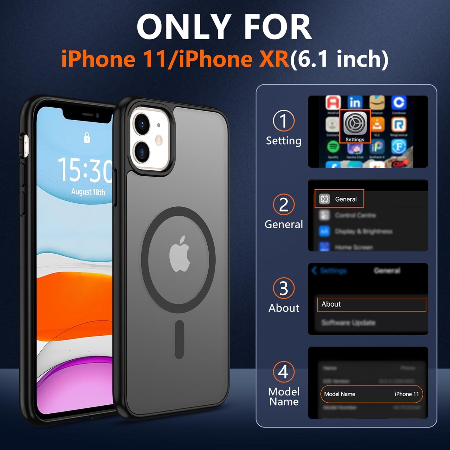 Thumbnail 1 de Pilaru Magnetic Case for iPhone 11/XR with 2x Screen Protectors: Slim, Shockproof MagSafe‑Ready