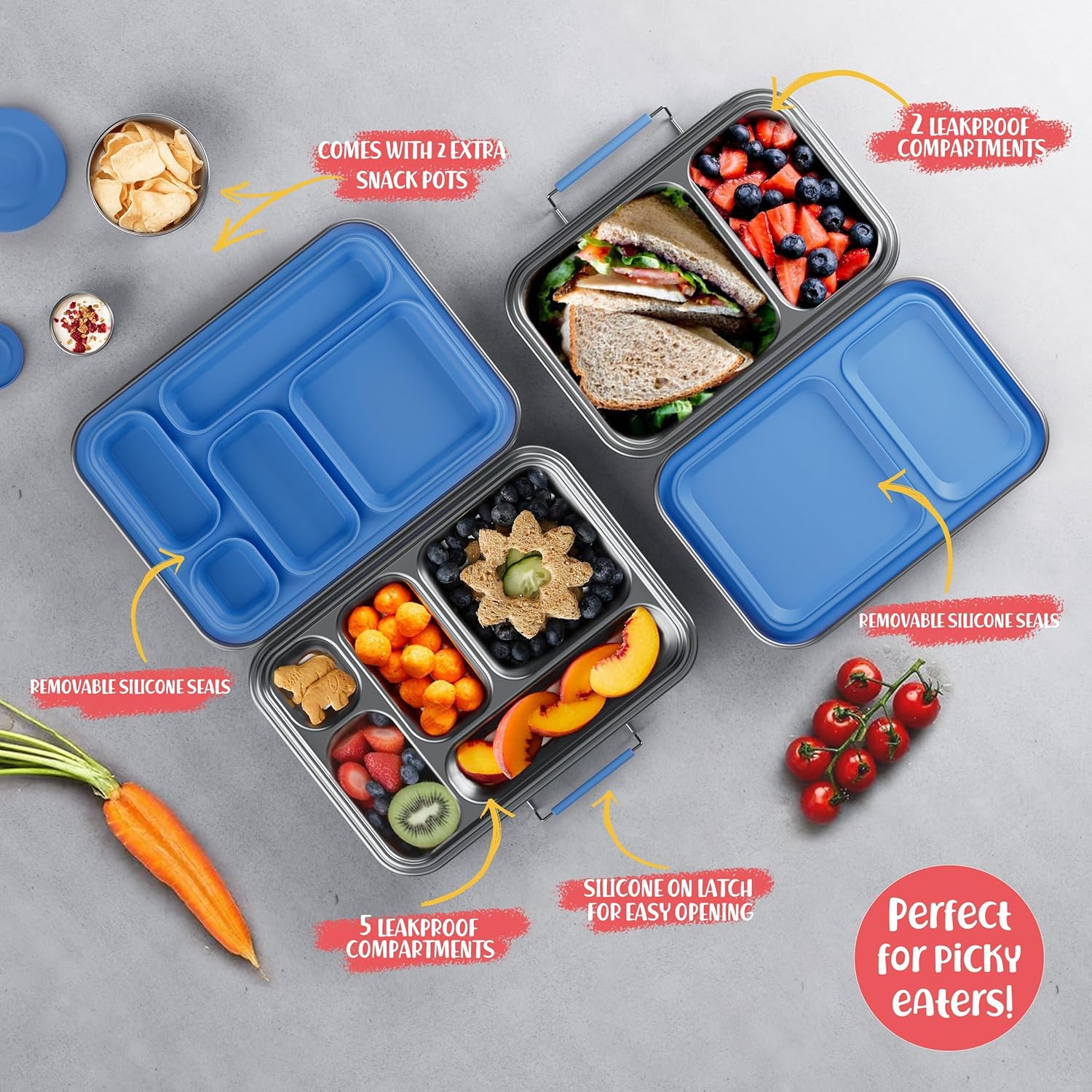 Thumbnail 5 de AOHEA Stainless Steel Kids Bento Box (BPA-Free, 304 Stainless Steel) with 5 Compartments