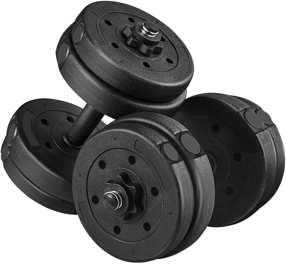 Detalle de Yaheetech set di 2 manubri regolabili con piastre (15 kg) e diversi pesi, nero