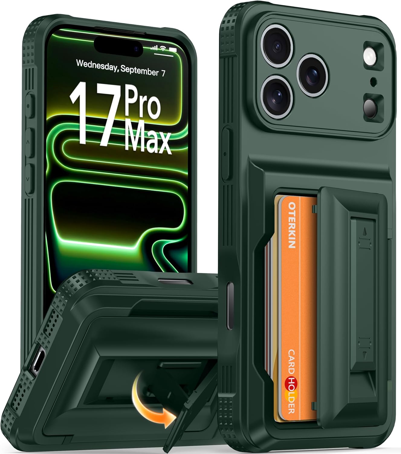 Detalle de Oterkin iPhone 17 Pro Max Wallet Case with Card Holder, Stand & RFID Blocking