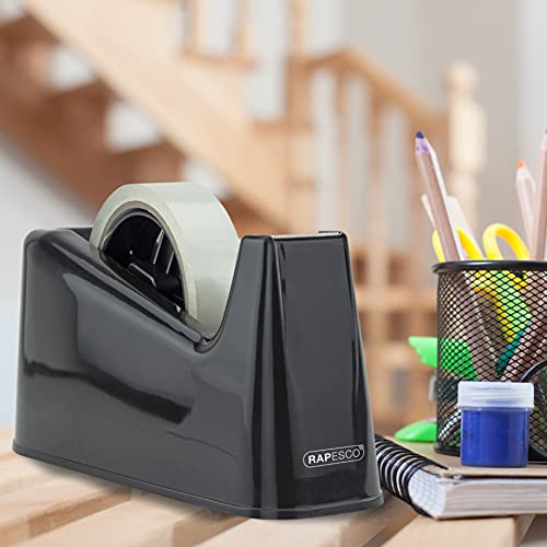 Detalle de Rapesco 1540 Heavy Duty Tape Dispenser 500 with 2 Clear Tape Rolls – Black