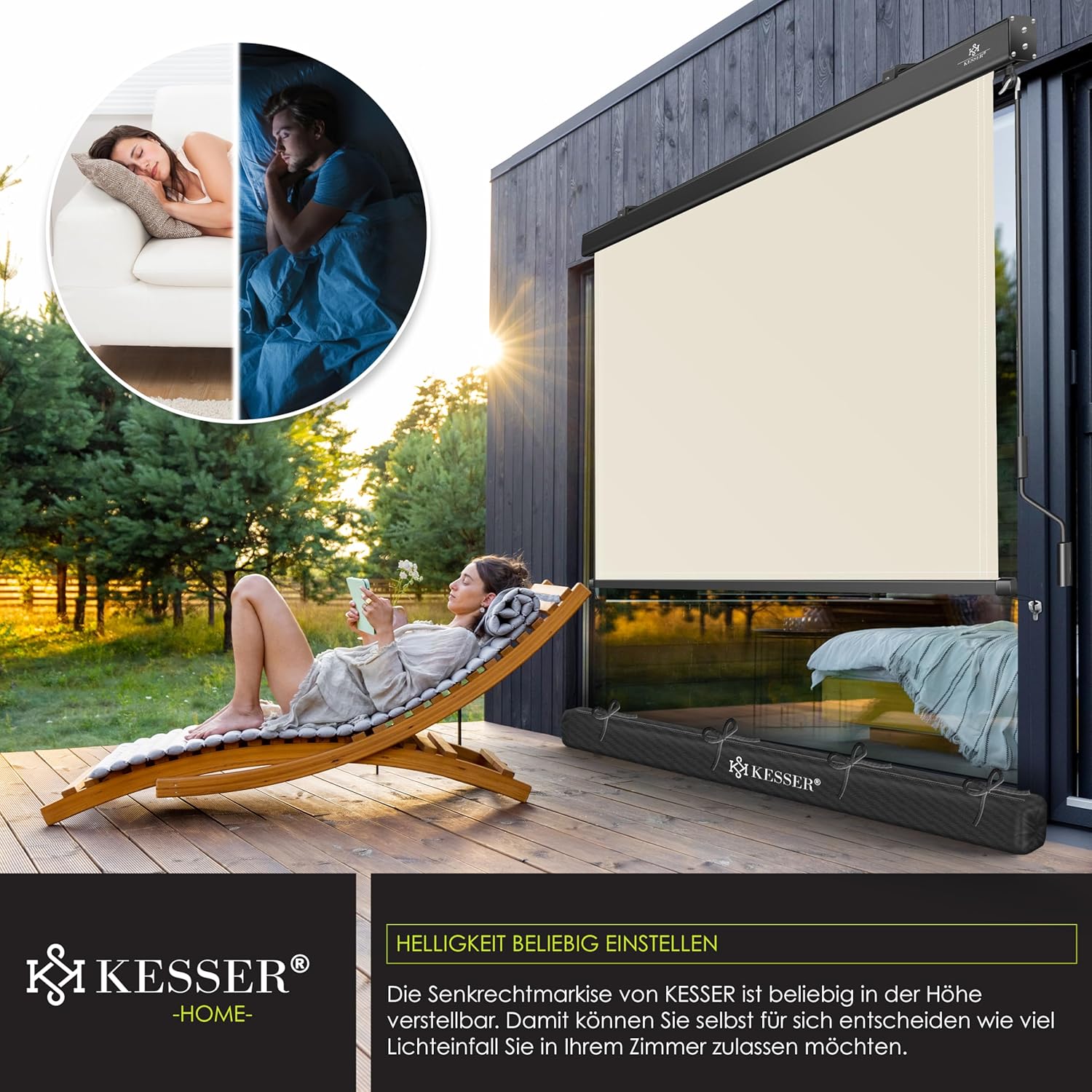 Thumbnail 3 de KESSER Senkrechtmarkise 140x250 cm – Außenrollo mit Handkurbel, inkl. Montageset & Abdeckung