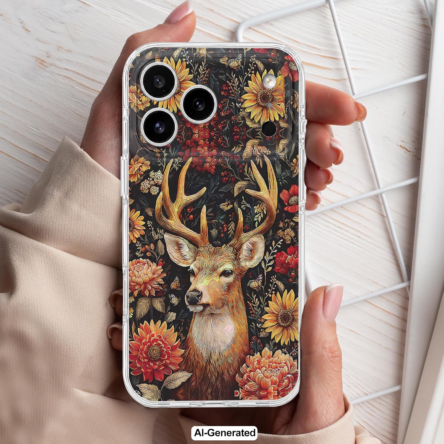 Detalle 2 de GEQCDBN iPhone 17 Pro Case, Deer Stained-Glass Print, Slim TPU