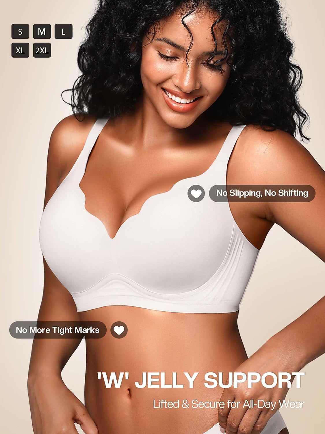 Detalle de Cuteio Wireless Jelly Bra, Seamless No-Underwire Support, Adjustable Straps, S-2XL