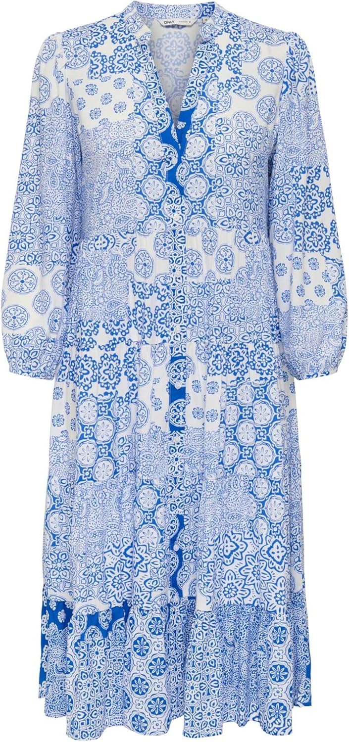 Detalle de ONLY Robe méditerranéenne décontractée pour femme – Robe midi estivale à boutonnage