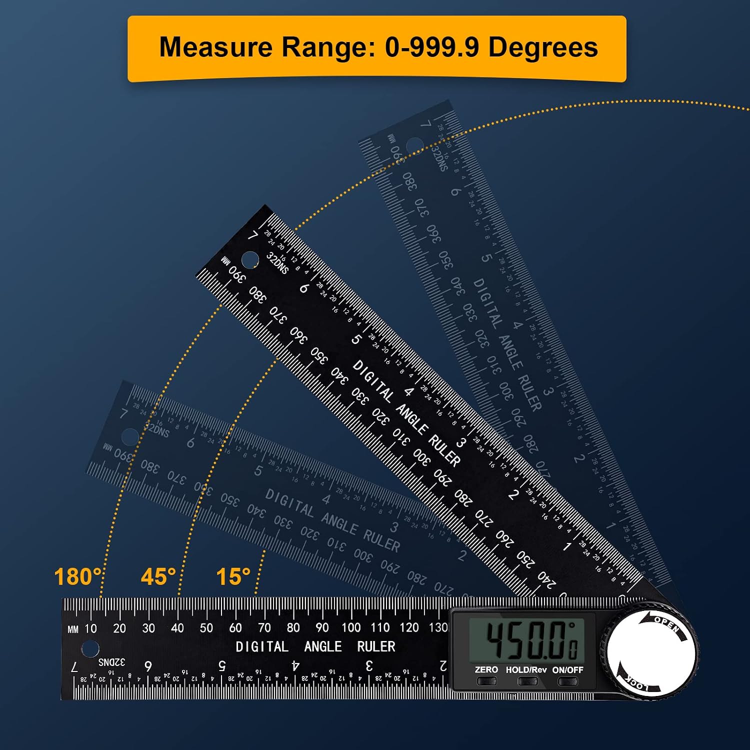 Thumbnail 6 de Digital Angle Finder Protractor with LCD Display – 0.1° Accuracy, 0–999.9° Range