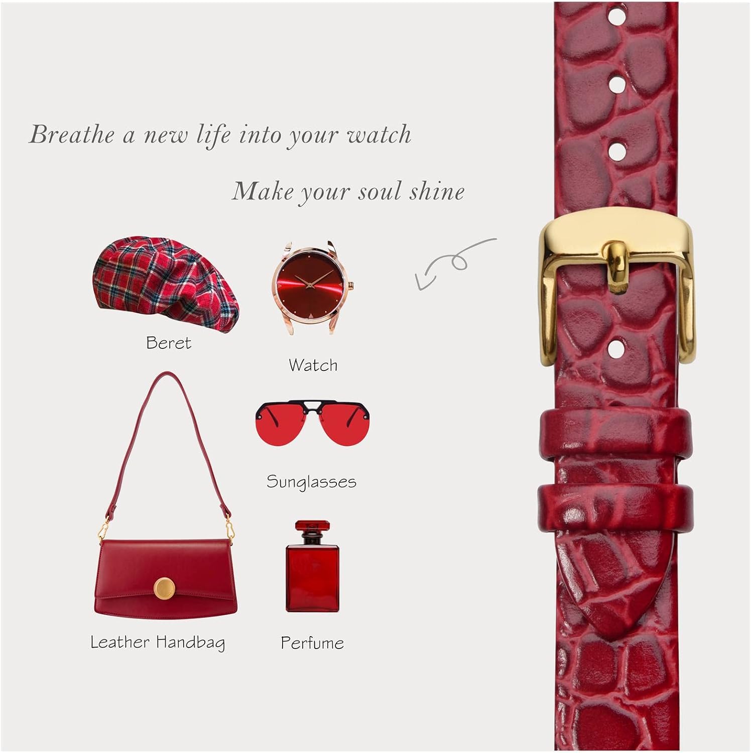 Thumbnail 6 de BISONSTRAP Leder-Uhrenarmband 14 mm – Weiches Lederband mit polierter Gold-Schnalle