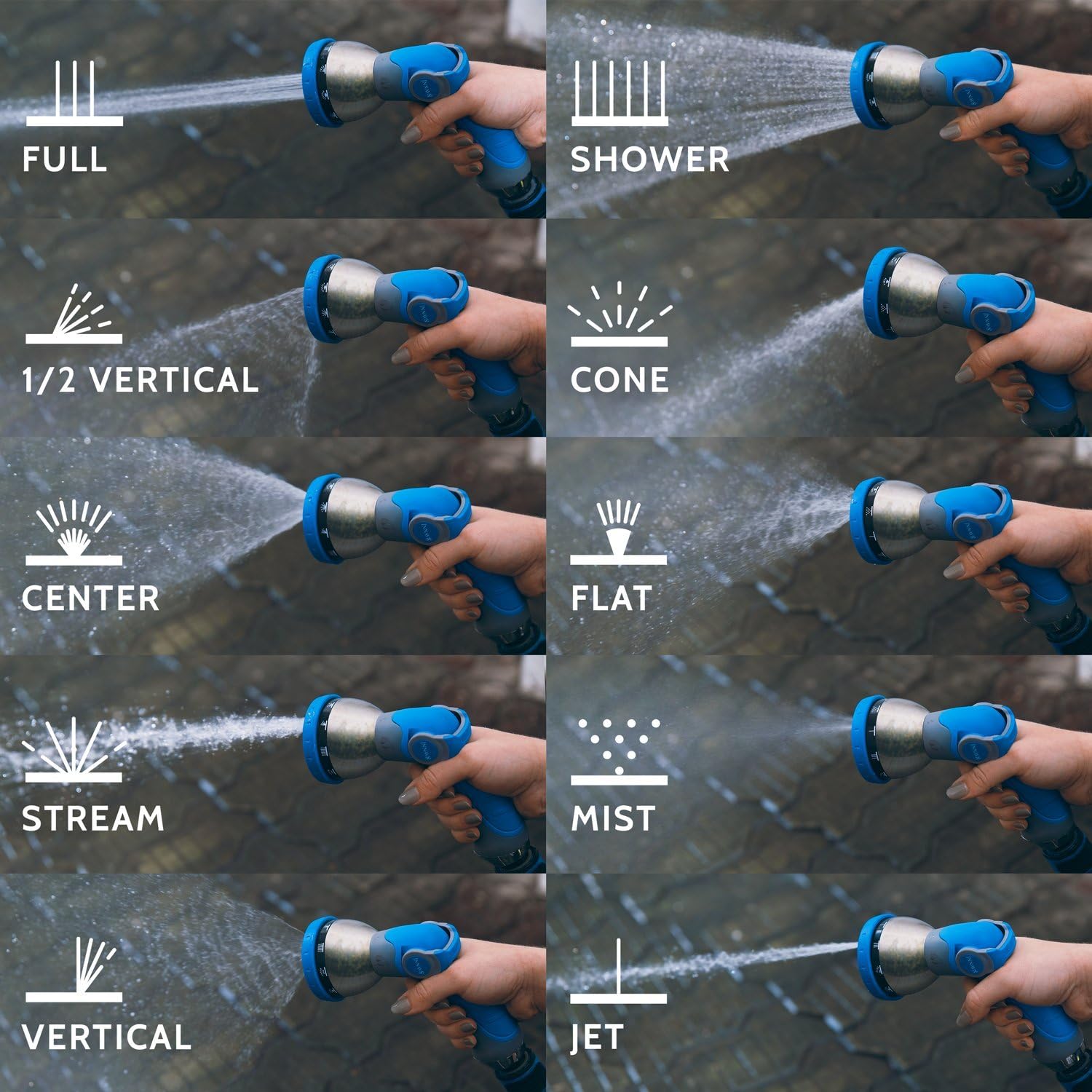 Detalle de INNAV8 Heavy Duty Garden Hose Nozzle with Thumb Control Valve (10 Spray Patterns)