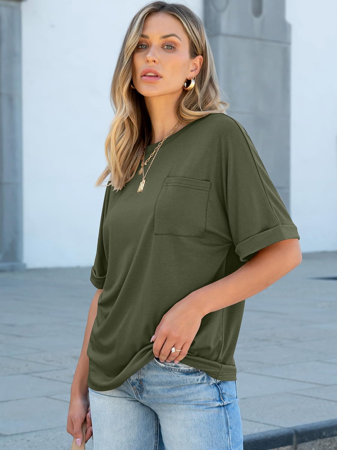 Detalle de ANRABESS Women Oversized T Shirts Short Sleeve Summer Casual Loose Top Basic Tee with Pocket