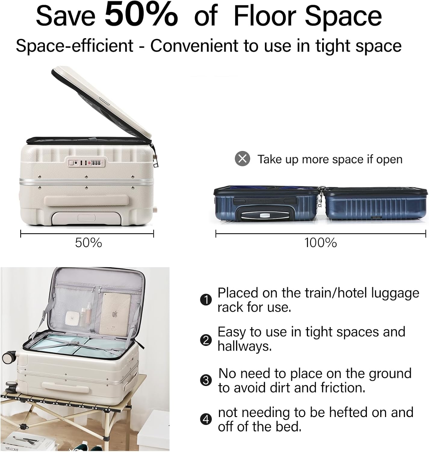 Thumbnail 2 de Hanke Suitcase Medium 24 Inch Front Opening Hard Shell with Lock and 4 Dual Spinners (Ivory White)