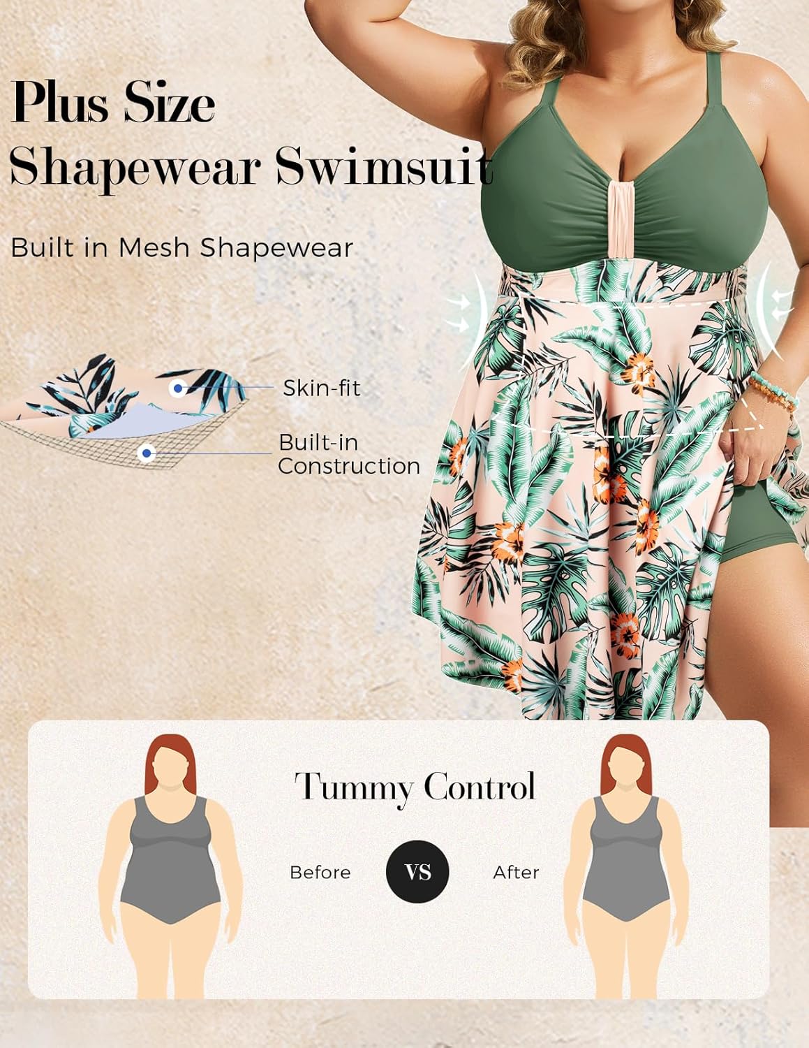 Detalle de Hanna Nikole Plus Size Swim Dress One Piece Swimsuit with Tummy Control